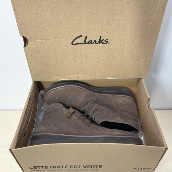 Clarks Shaylin Up Women's Taupe Suede Side Zip Ankle Boots Wedge Heel Sz 9.5D - Picture 1 of 9